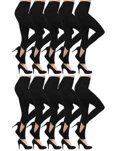 Women's Soft Skin Leggings 10 Pcs Pack Full Length High Waist Black 92% Polyester 8% Spandex All Seasons Comfortable Moisture-Wicking