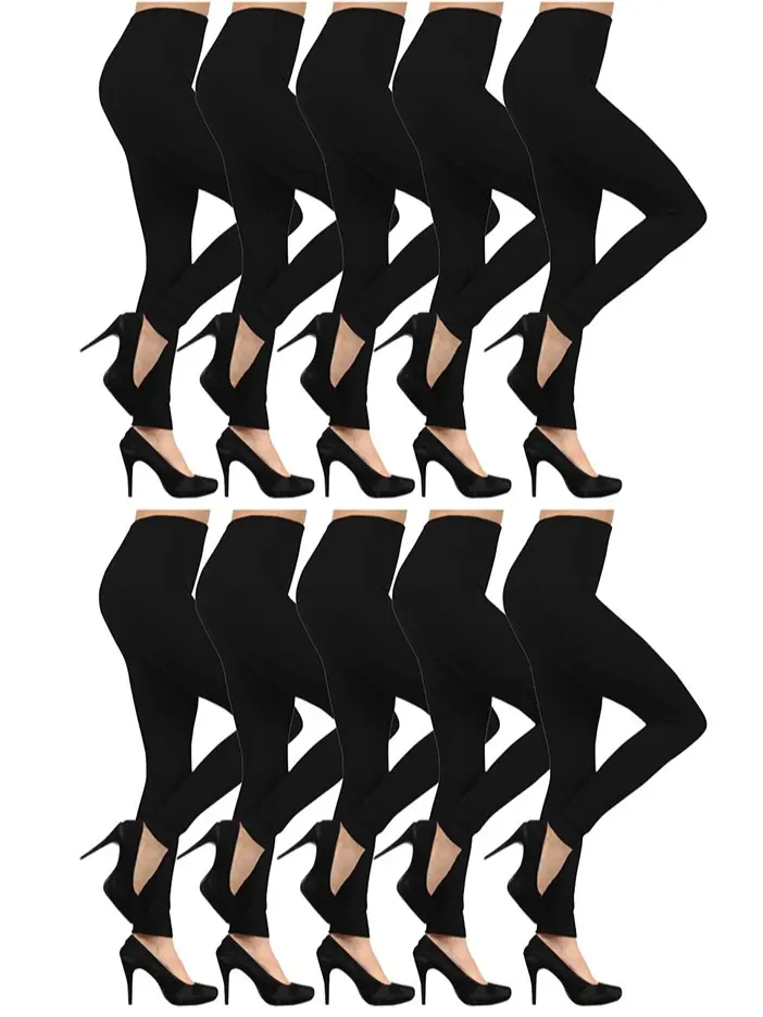 Women's Soft Skin Leggings 10 Pcs Pack Full Length High Waist Black 92% Polyester 8% Spandex All Seasons Comfortable Moisture-Wicking