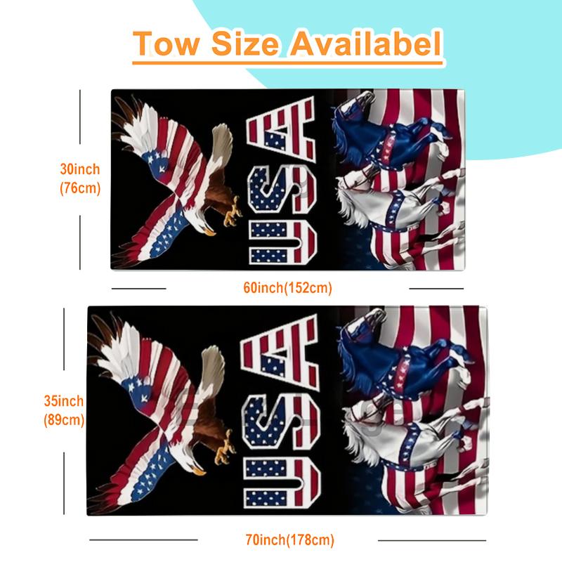 Patriotic USA Horse & Eagle Summer Beach Towel, 4th of July American Flag Towel for women Men