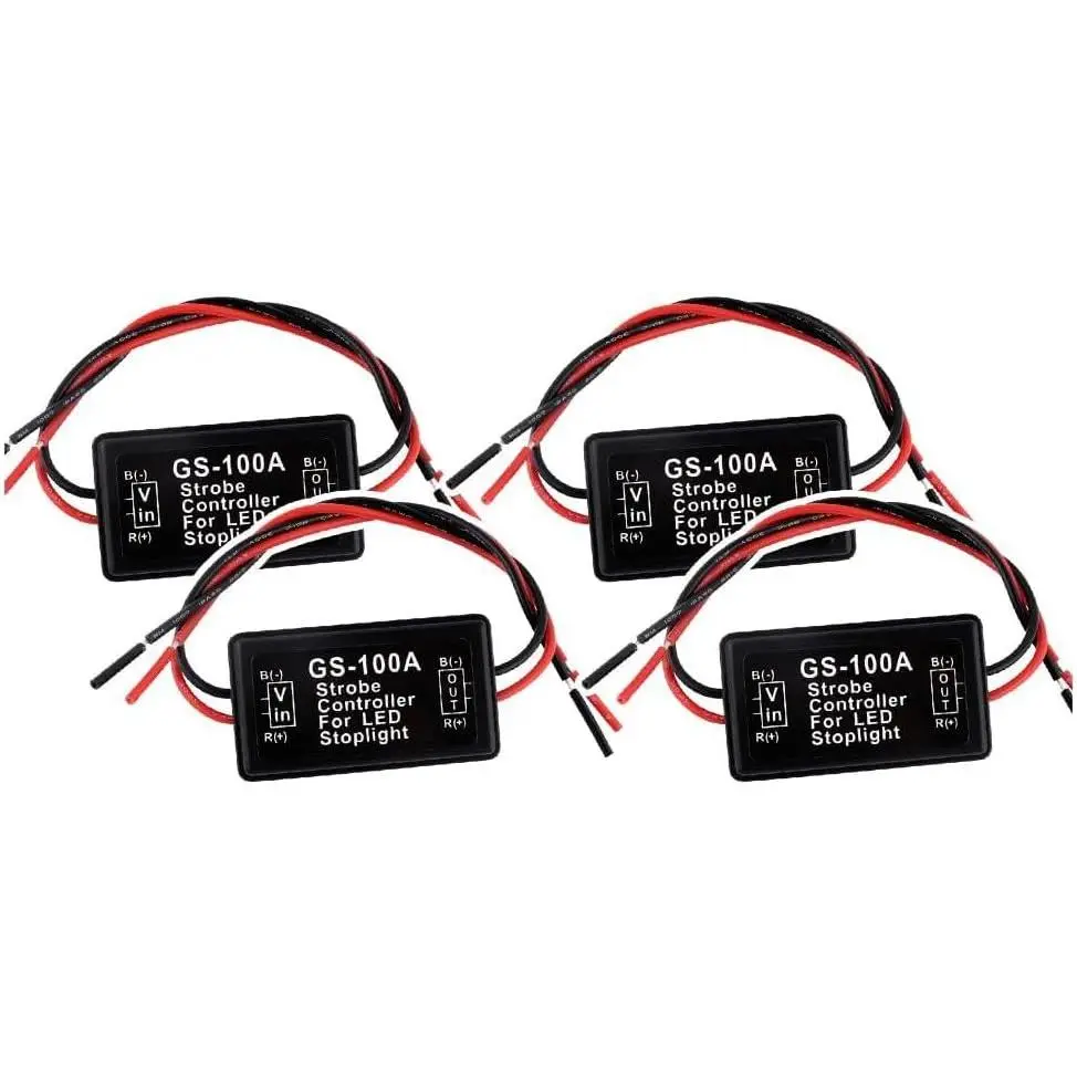4PCS 6V-30V GS-100A LED Brake Light Flasher with Pre-Wired,Universal Pulsing Strobe Flashing Module Controller for Most Motorcycles Cars Trucks SUVs Brake Light Tail Stop Light (4PCS)