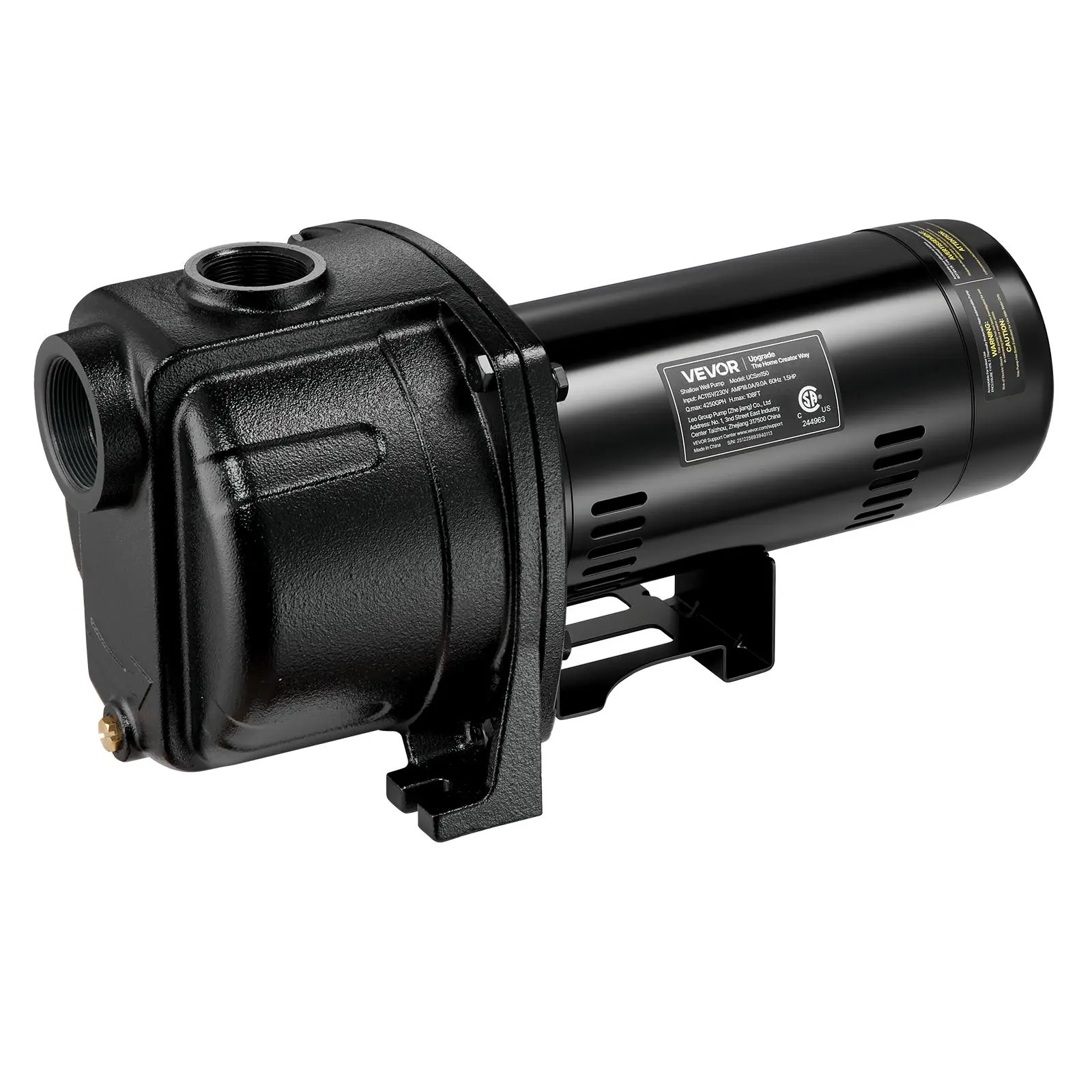 【Summerfinds】VEVOR 1.5 HP Cast Iron Shallow Well Jet Pump, AC 115/230V Dual Voltage with Easy Switching & Flexibility, 4250 GPH Flow Rate, 108 ft Max Head Lift, 25 ft Max Suction Lift, Default Setting, for Garden Irrigation, Emergency Water Use, Lawn,, Th