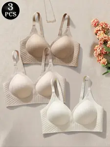 Women's Solid Color Push Up Bra, Comfortable Breathable Seamless Bra, Women's Lingerie for All Seasons, Solid Textured Bra