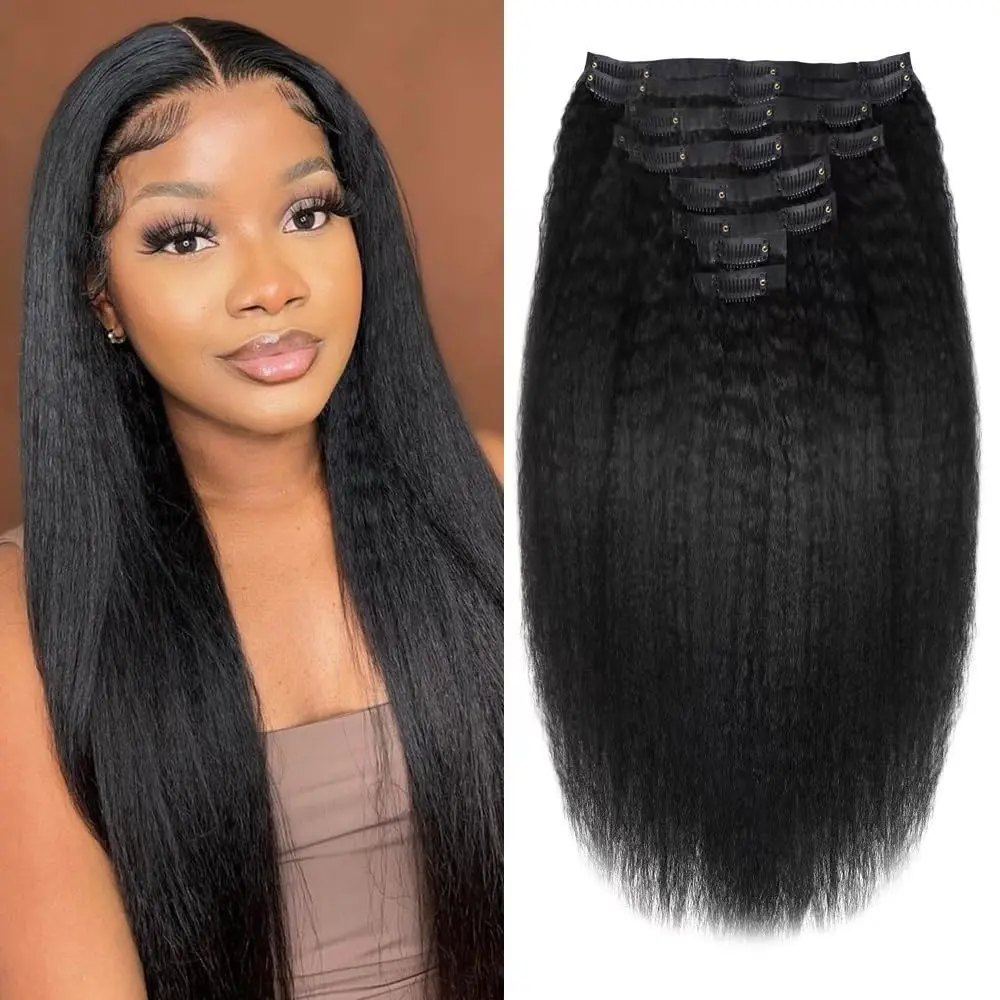 24 Inch Real Human Hair Clip-In Extensions, 120g 8pc Set, Invisible Seamless Amazon.com : Pobokix Straight Clip In Hair Extensions Real  main image 4
