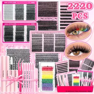 2220pcs Eyelash Extension Gift Set, 10-18mm D-Curl, Includes Adhesive & Tweezers, Fluffy Long-Lasting Lashes for Beginners