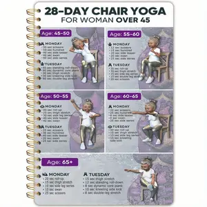 The elderly Chair Yoga Spiral Notebook-28-Day Full Body Workout Program (A5 Thick Cover, 5.5 "x8.3") for women over 65, beginners and office workers - Chair Yoga Practice and Home Fitness Health Guide