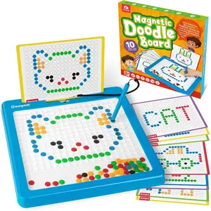 Magnetic Drawing Board, Large Magnet Doodle Board with Pen and Dot Beads, Color Shape Pattern Art Pad, Montessori Educational Travel Toy Gift for 3 4 5 6 Years Old Toddlers