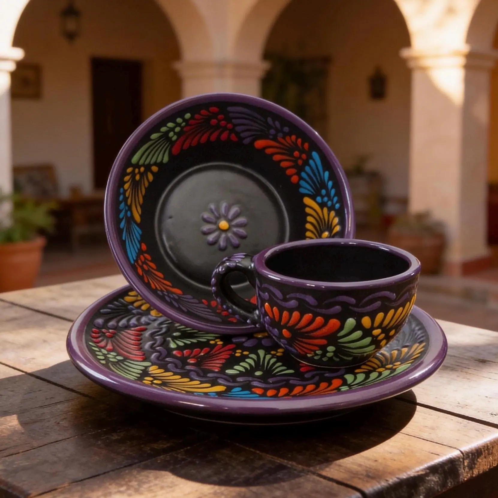 Handmade Talavera Dinnerware Set 3-Piece - Mexican Pottery Handmade Talavera Dinnerware Set 3-Piece - Mexican Pottery