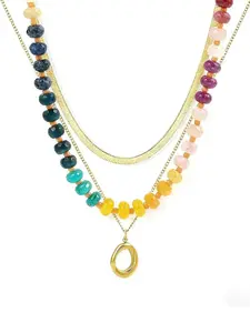 Layered Beaded Necklace for Women Colorful Trendy Snake Chain Circle Pendant Choker Gold Chain Adjustable Length Bohemian Rainbow Stackable Necklaces Jewelry Gift