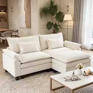 Modular Cloud Sectional Couch - 87" L-Shaped Deep Seat Corduroy Sofa with Ottoman, Pillows, Ultra-Comfy Loveseat for Living Room, Apartment, Cloud Couch