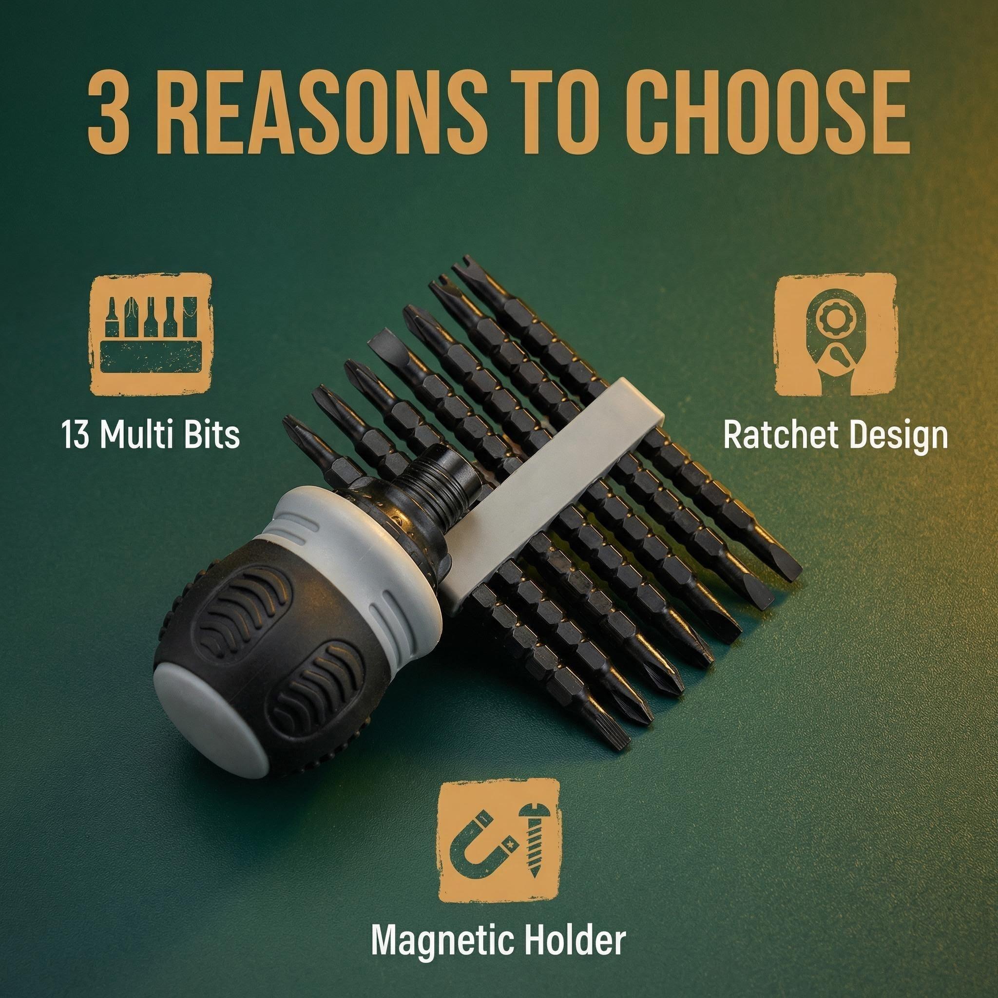 Ratchet Screwdriver 13-Piece Set+Magnetizer,CR-V Bits,Fast ReverseShort ratchet screwdriver CR-V hardened hard dual-purpose screwdriver head Telescopic dual-purpose screwdriver cross Slotted screwdriver head Screwdriver powerful magnetic multi-function