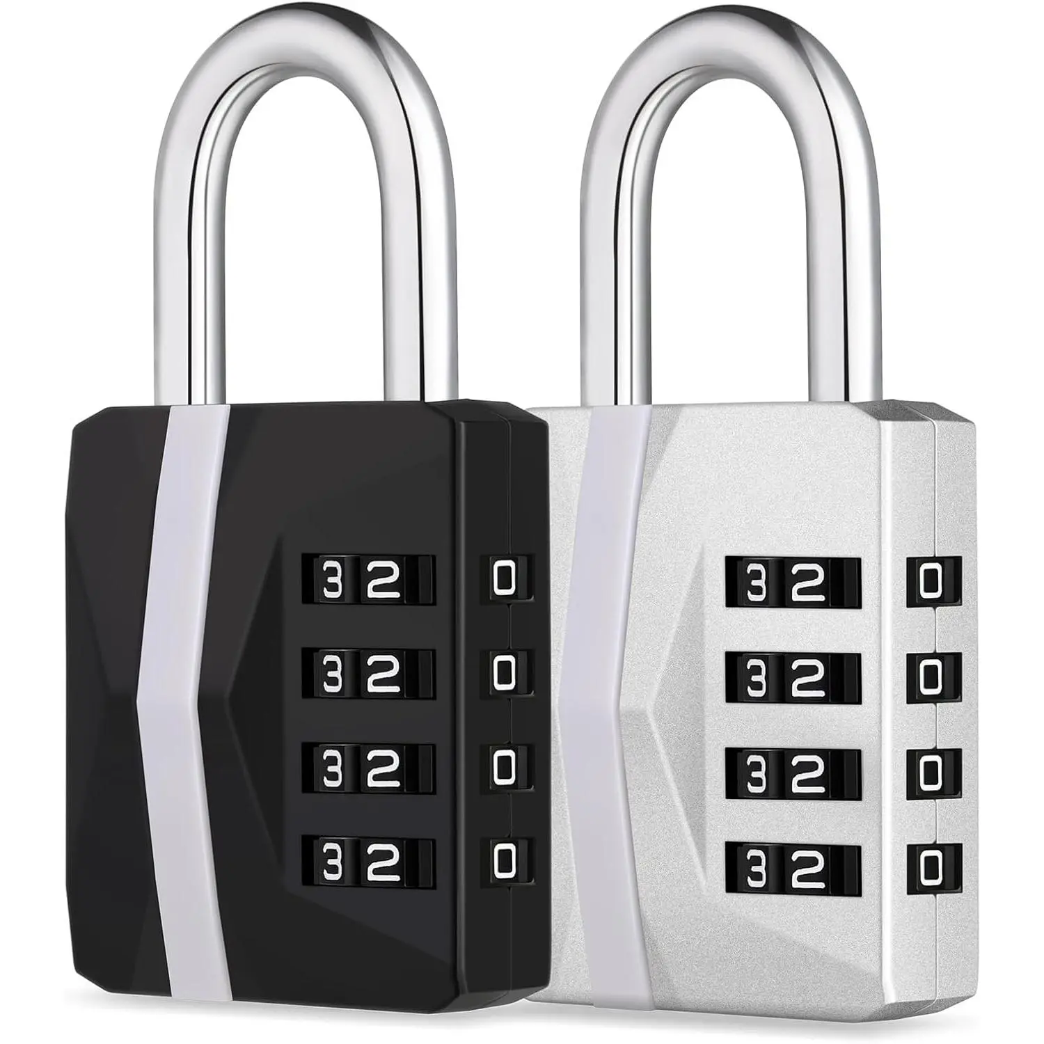 Gym Lock, Combination Lock Outdoor Weatherproof, [2023 Upgraded] Easy to Read 4 Digit Combo Lock with Big White Code, Heavy Duty Padlock for Locker, Gate Locks (2 Pack, Black and )
