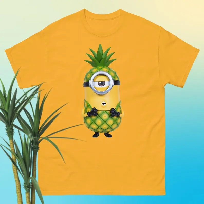 Mion Pineapple Yellow Buddy Unisex Classic Tee, Cute Tropical Cartoon Inspired Graphic Shirt #GraphicTee #TropicalStyle #CuteWear #Unisex
