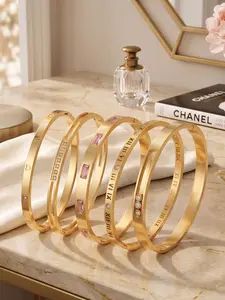 5-Piece Heart Stackable Bracelets, Roman Numerals Unique Design, Fade-Resistant, Versatile Jewelry, Perfect Birthday Gift for Girlfriend