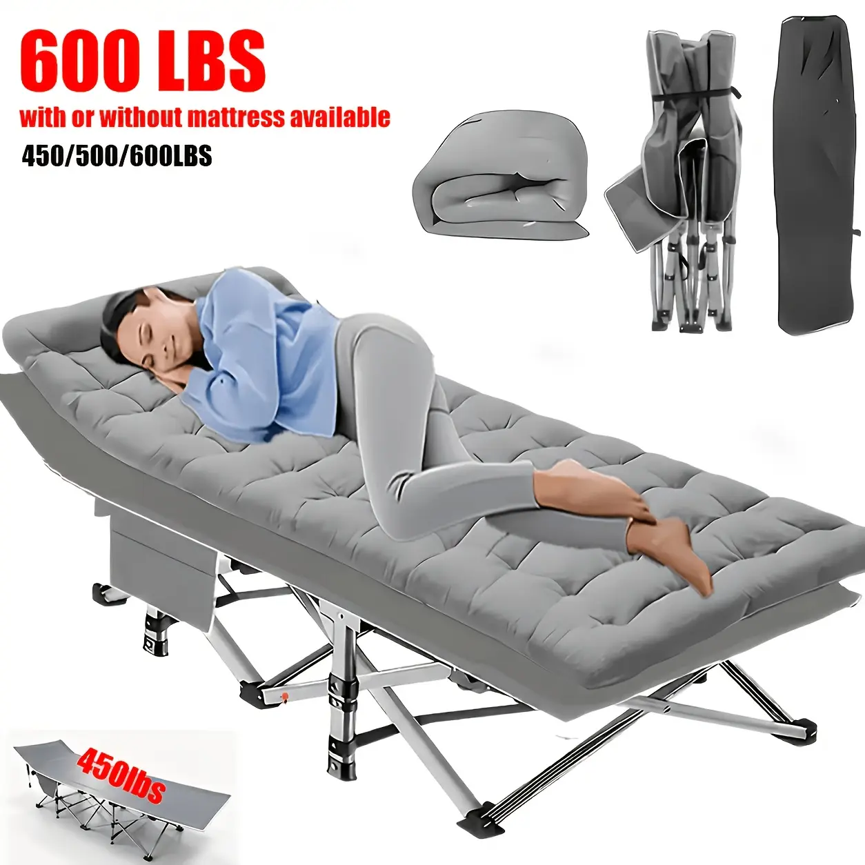 600 LBS Foldable Bed with or without Mattress Available 450/500/600LBS Comfortable Sleeping Surface for Adults