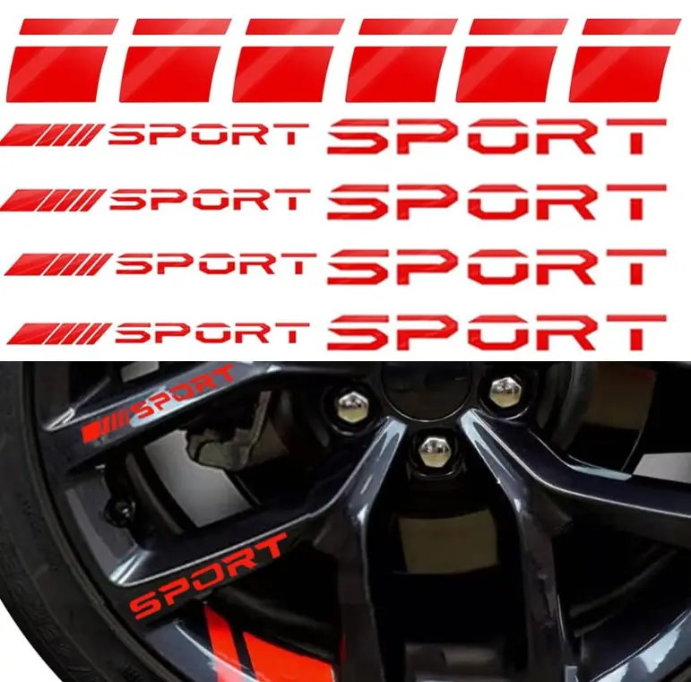Pincuttee 14pcs Car Decal Stickers Wheel Rim Sport Logo Reflective Emblem Rear Bumper Rear Mirror Decals for All Vehicles Red 14PCS