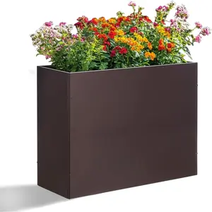 Large Metal Planter Box 32"x 12"x 24", Rectangular Modern Brown Metal Planter Box Heavy Duty with Drainage Holes for Outdoor Garden Patio