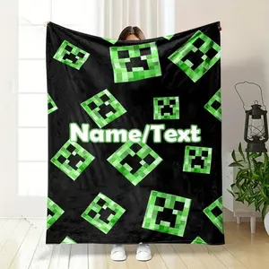 Customized Name Personalized Blanket Pixel Print Game Warm and Comfortable Sofa Bed Blanket for Adults and Children for Gifts Dream Weave Home