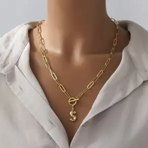 SHOW CRAFT OT Buckle A-Z Initial Pendant Paper Clip Commuter Versatile Clavicle Chain Gold Plated Amulet 50 cm Fashionable Jewelry Accessories