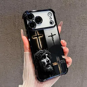 Divine Sacrifice Faith Themed Electroplated Cellphone Case - 4-Corner Airbag Shockproof Protection Casing for iPhone 17 Pro Max,16,15 Plus,14,13,12,11 Mobile Phone Accessory