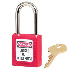 Master Lock Red Lockout Tagout Safety Padlock with Key, Metal Shackle and Non-Conductive Lock Body for Electrical Applications, 410RED