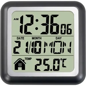 Digital Bathroom Shower Kitchen Wall Clock Waterproof for Water Spray Screen Temperature Timer Suction Cup Hanging Hole Stand Black