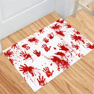 Halloween rug Bathroom Mat Door Area Rug, Soft Non-Slip, Horror Blood Handprint Design, Home Decor for Bath Kitchen Living Room Bedroom
