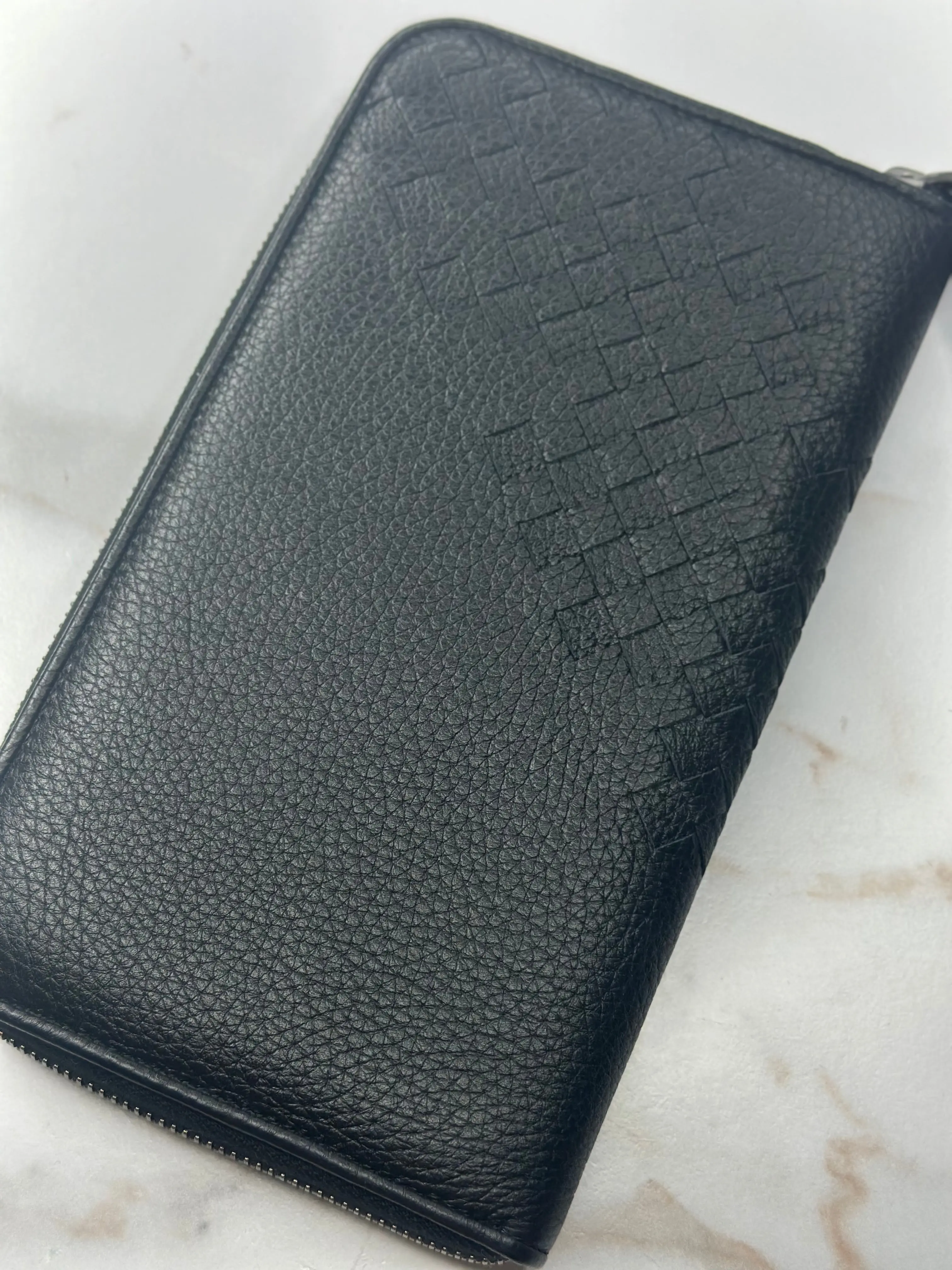Pre-owned BOTTEGA VENETA LEATHER Small Leather Goods black Intrecciato woven zippy wallet