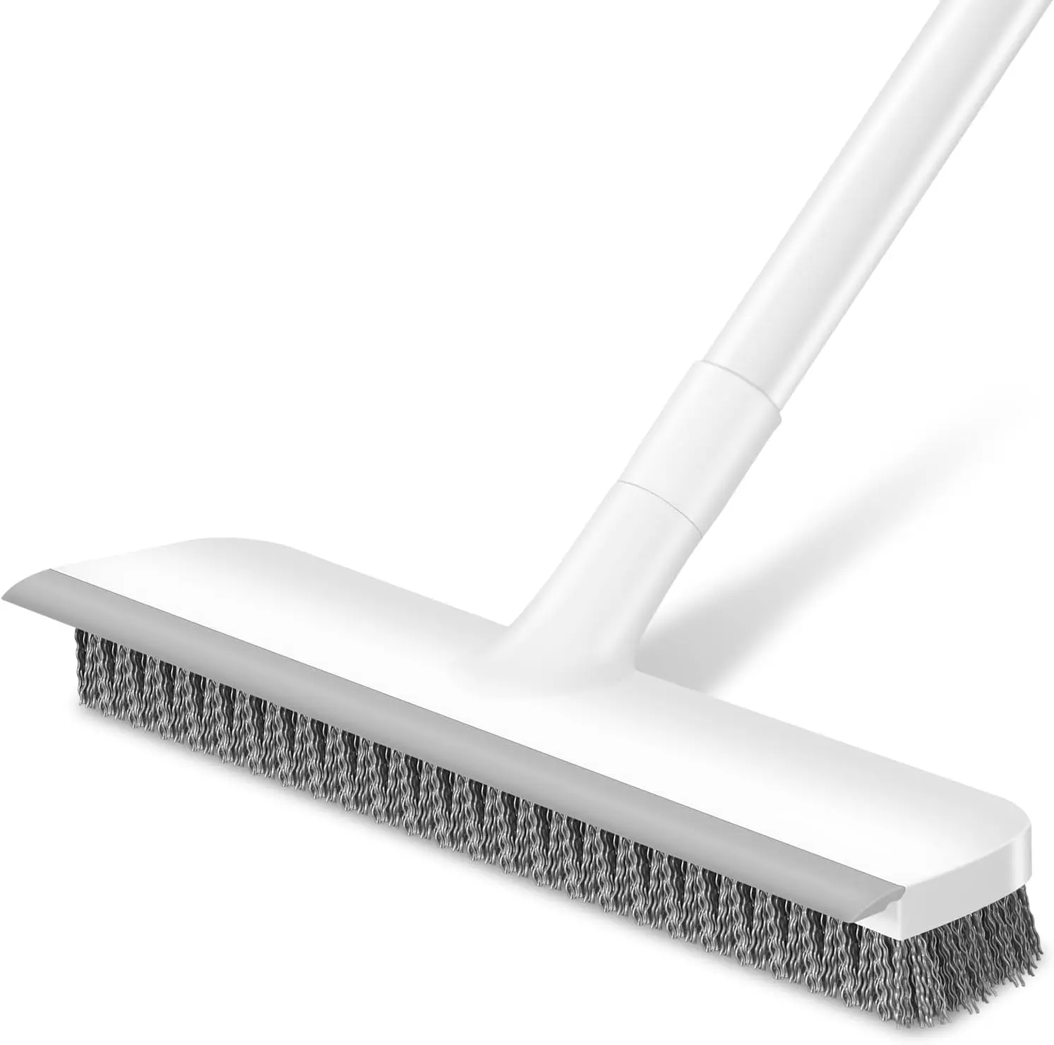 Multifunctional Dual-Use Floor Scrub Brush with 48" Extendable Stainless Steel Handle - Durable Stiff Bristle Plastic Scrubber with Scraper for Indoor, Bathroom Deep Cleaning, Indoor Surfaces