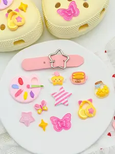 Macaron Color Cute Hole Shoe Buckle Set, Art Palette Stars & Butterflies Decor, Trendy Hole Shoes Accessories, Shoe Charm Set