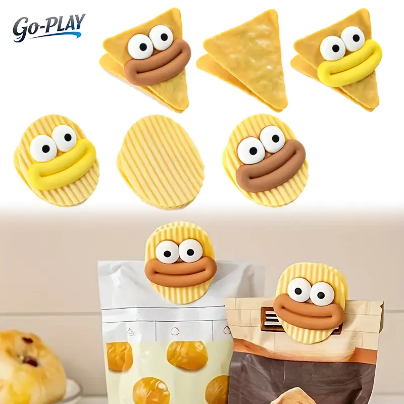 4PCS Cute Potato Chip & Tortilla Hobby Clip, Funny Face Snack Bag Sealer, Airtight Moisture-Proof Food Bag Clips, Reusable Novelty Kitchen Gadget, Easy Open Multi Pattern Home Office Storage Clamp, TikTok Viral Must Have All Seasons  >