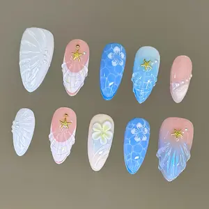 NailVesta SEAFOAM JEWEL – 100% Handcrafted 3D Press-On Nails | Reusable, Long-Lasting, Salon-Quality