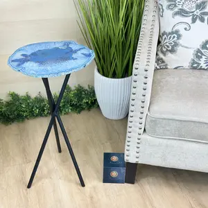 Blue Agate Side Table on Black Metal Base, 24.8" Tall #1342BL-001