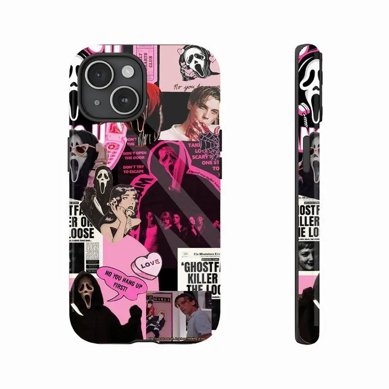 Horror Movie Themed Chic Phone Case with Scream Characters Bold Pink Black Design for Teens Horror Fans Compa