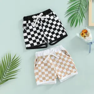 Newborn Toddler Baby Boy Shorts Summer Cotton Checkerboard Plaid Jogger Shorts Elastic Waist Casual Short Pants