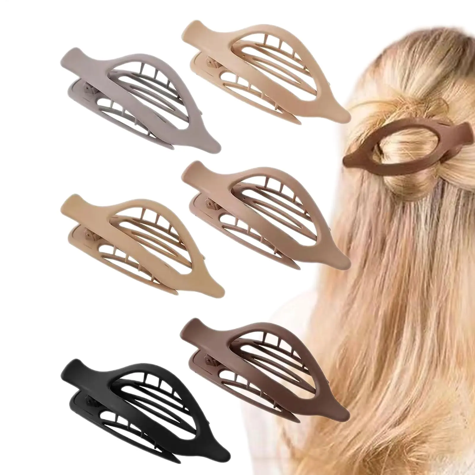 6 PCS Large Matte Hair Clips for Women, Flat Curved Design with Non-Slip Strong Hold for Sectioning Hair, Neutral Colors, Sectioning Hair Clips