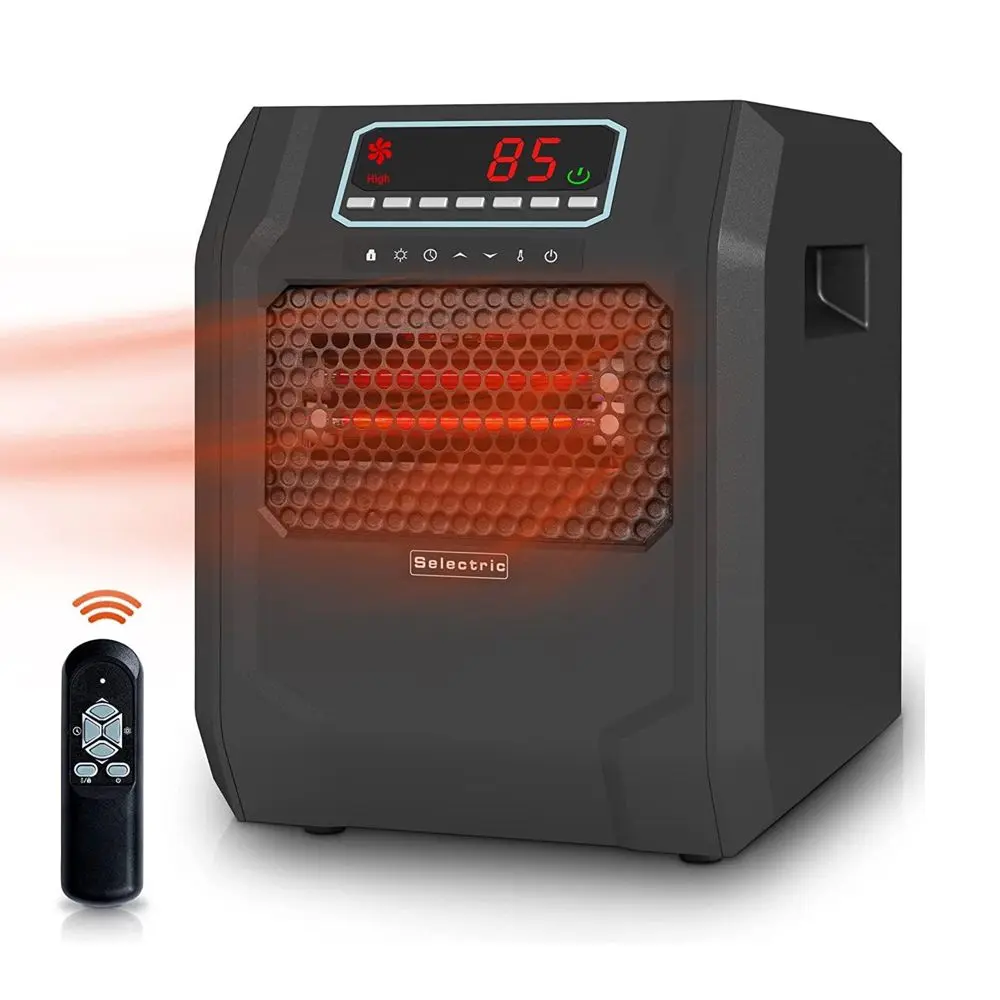 VOLTORB Freestanding Portable Electric Corded Space Heater with 6 Infrared Quartz Heat Element LED Display Remote Control & Fan Only Mode Black