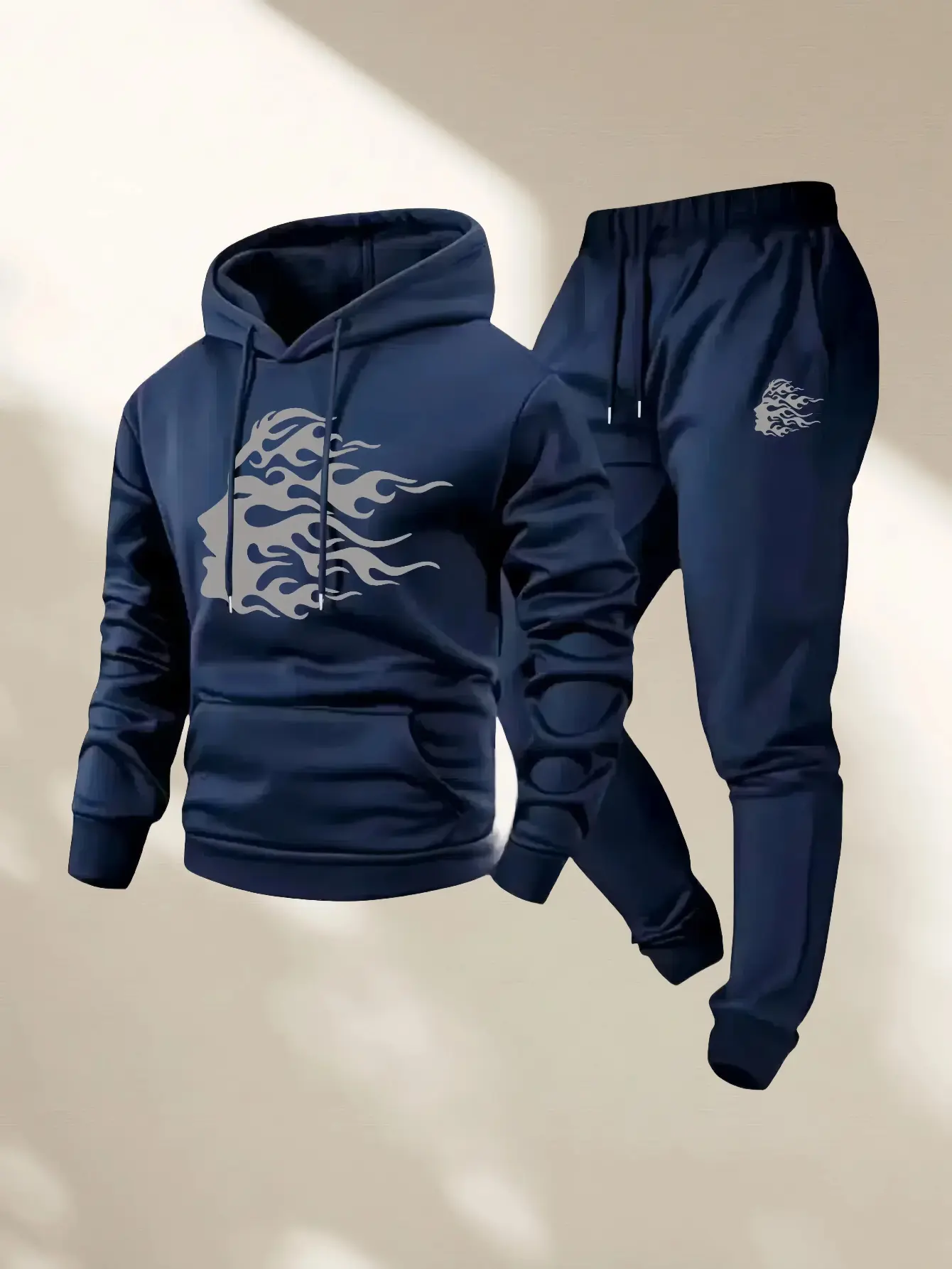 Men's 2-Piece Soft Fabric Sweatsuit Outfits - Casual Round Neck Long-Sleeved Hooded Sweatshirt & Sports Pants Set for Autumn, Winter, Jogging, Indoor/Outdoor Athletic Activewear with 3D Print, Athleisure Street Fit, Tracksuits