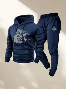 Men's 2-Piece Set Casual Round Neck Longsleeved Hooded Sweatshirt & Sports Pants Set for Winter & Autumn Sportswear Hoodie Jogging Pants athletic activewear tracksuits comfortable jogger 3D Printed Holiday sportswear indoor outdoor