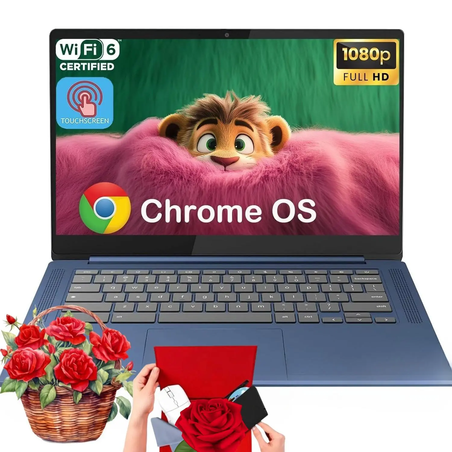 Lenovo 2026 Slim 3 14" FHD Touchscreen Chromebook | 8-Core MediaTek 520, Up to 16GB RAM, 64GB eMMC+128GB Micro SD, 13.5H Battery, WiFi 6, Chrome OS, Student Business Laptop with Bundle Accessory
