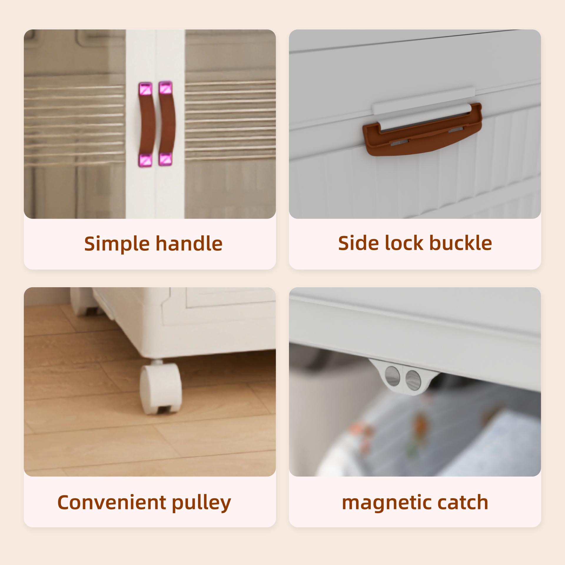 Foldable Closet Storage Cabinet with Wheels & Doors – Stackable Plastic Organizer, Dustproof Waterproof Wardrobe Storage for Bedroom, Closet & Dorm