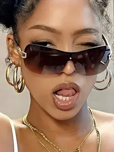 Elegant Oversized Fashion Sunglasses, Concave Design, Metal Hollow Out Decor, Y2K Style, Casual Beach Vacation Eyewear for Women