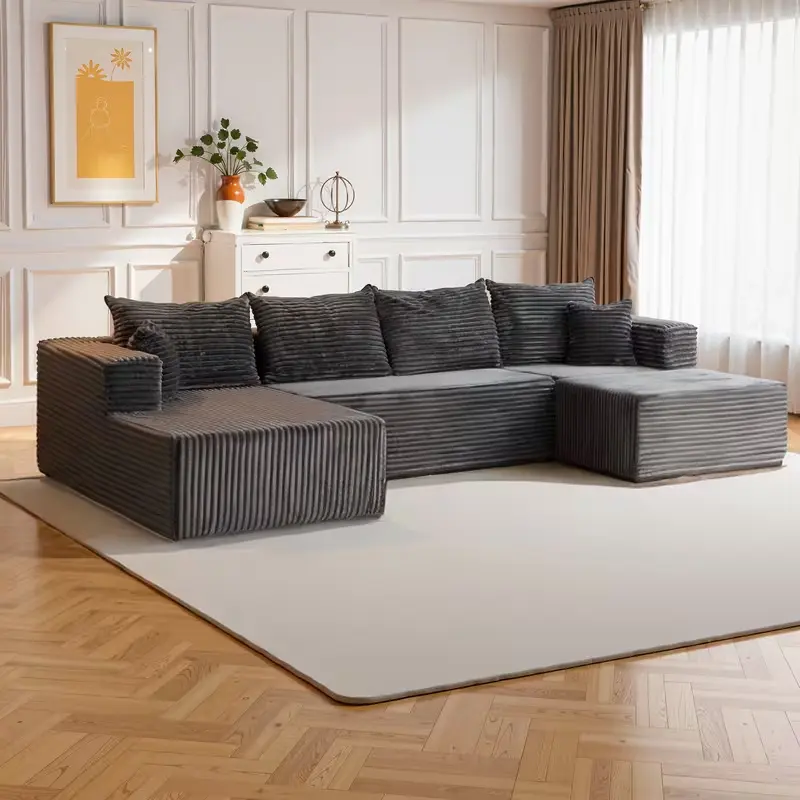 Gray U-shaped boneless sofa
