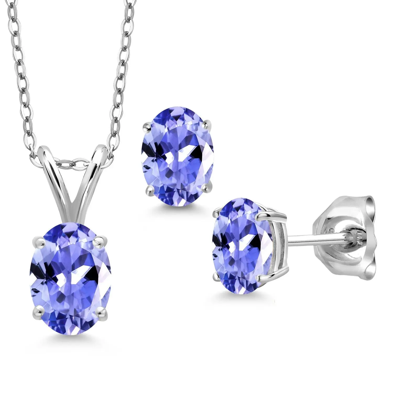 1.75 Cttw Tanzanite Pendant Necklace Earring Set For Women