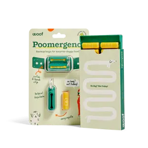 WOOF Poomergency Portable Pill-Sized Dog Poop Bag Dispenser with 23 Durable Full-Sized Refill Bags Fits on Key Chain or Dog Collar Multi-Pack
