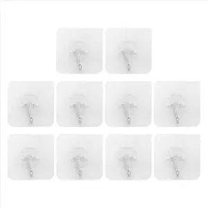 10 Packs Reusable Adhesive Hooks,Transparent Heavy Duty Wall Hooks with No Scratch, Waterproof and Oilproof for Bathroom, Bedroom, Kitchen, Refrigerator Door, Wall and Ceiling