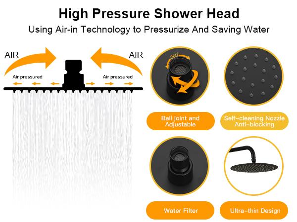 BESy Shower System with 10 Inch Round Rain Shower Head and Handheld Wall Mounted, High Pressure Rainfall Shower Faucet Fixture Combo Set with 2 in 1 Handheld Showerhead for Bathroom, Matte Black wall mount rain shower