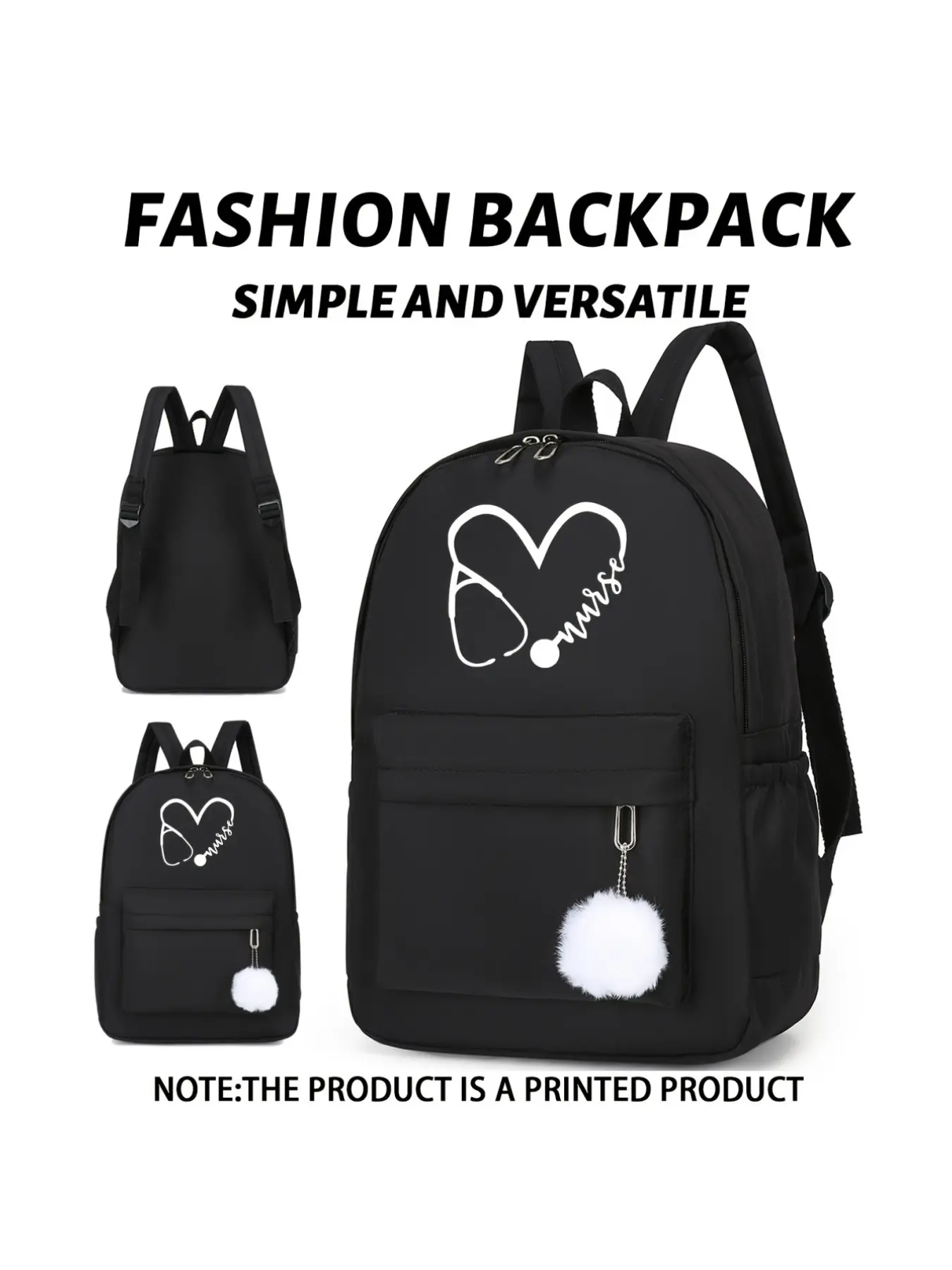 Cute Casual Large-Capacity Backpack, Casual Printed Backpack, Heart-Shaped Stethoscope Medical Nurse Print, Unisex Everyday Travel Commuting Work Bag, Birthday Gift