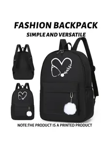 Cute Casual Large-Capacity Backpack, Heart-Shaped Stethoscope Medical Nurse Print, Unisex Everyday Travel Commuting Work Bag, Birthday Gift