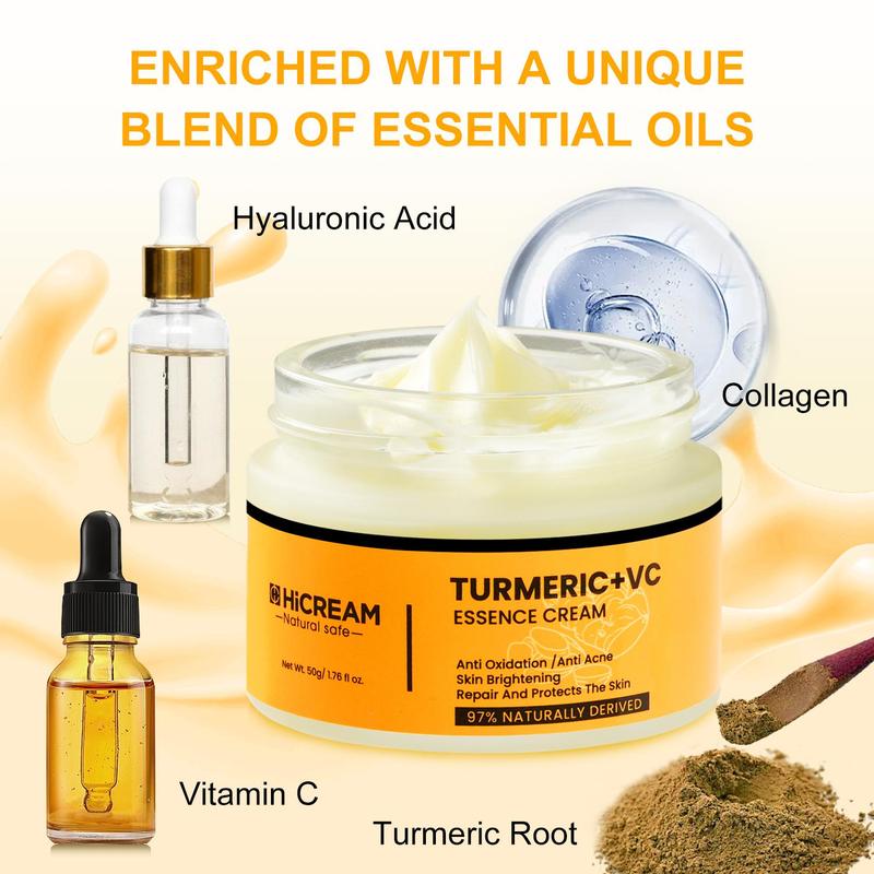 Hicream Turmeric Face Cream, Comfort Turmeric Vitamin C Brightening Lotion,Fights Acne,Evens Tone,Fades Scars,Sun Damage Moisturizers Skincare