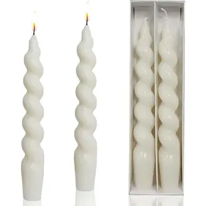 White Taper Candles Stick Spiral Twisted Candles H 7.5inch Wax Unscented Dinner Candle Smokeless for Home Decor, Relaxation & All Occasions(White)